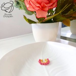 ear cuff tejido rojo dorado