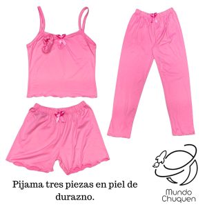 pijama unicolor rosada tres piezas talla XS-S