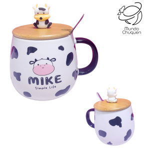 Mug vaca tapa madera y mesclador