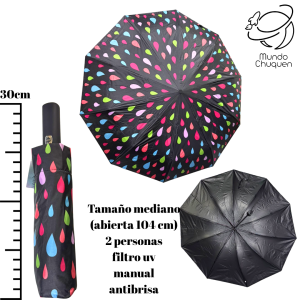 Sombrilla gotas mediana automática unicolor reforzada filtro UV