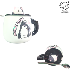 Mug Gato 3d con tapa y cuchara